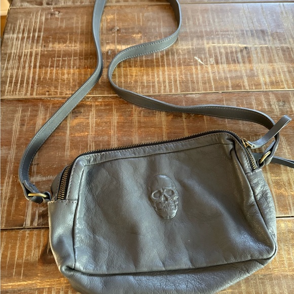 Made in Italy Genuine Leather gray crossbody bag with skull - Picture 10 of 15